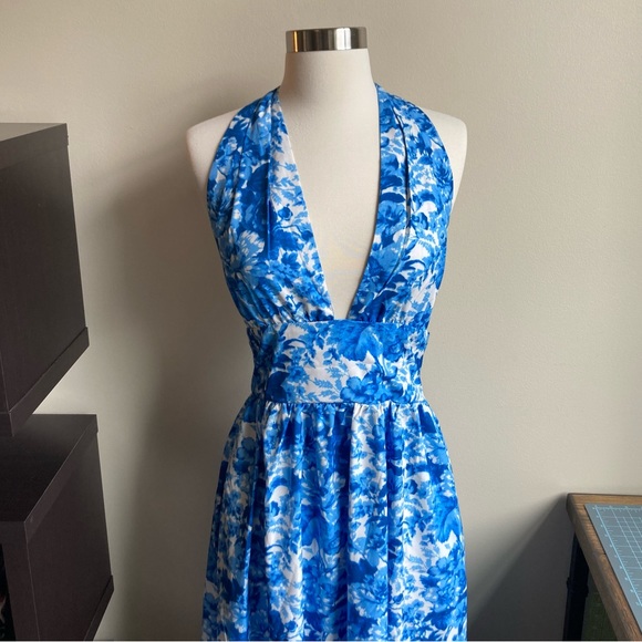 Blue Enchantress Floral Halter Open Back Long Dress - Picture 9 of 10